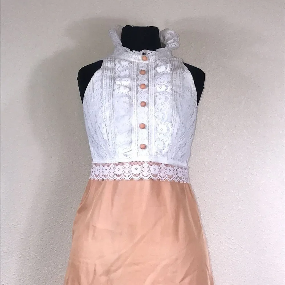 VTG,Handmade peach Pink Orange Formal Lace Women Dress 👗 Size S Aproximadamente